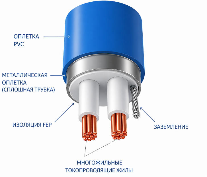 Строение кабеля ProfiTherm для мембраны